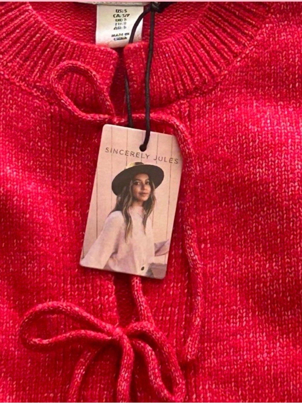 Sincerly Jules Cherry Red Tie-Front Knit Cardigan - Picture 4 of 4